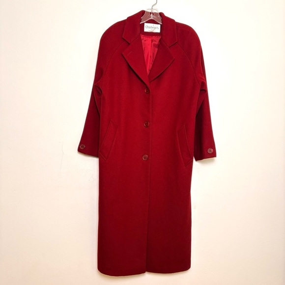 CHADWICKS Vintage Dark Red Button Front Long Wool Coat Minimalist overcoat - Picture 2 of 15